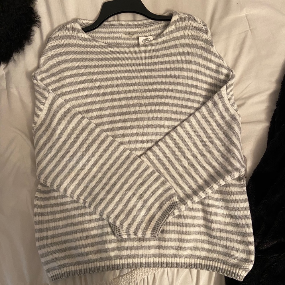 Never worn gray and white striped sweater